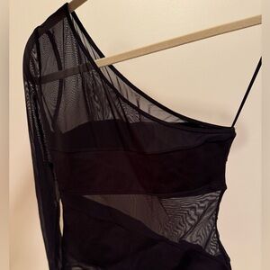 Black Sheer One-Shoulder Bodysuit